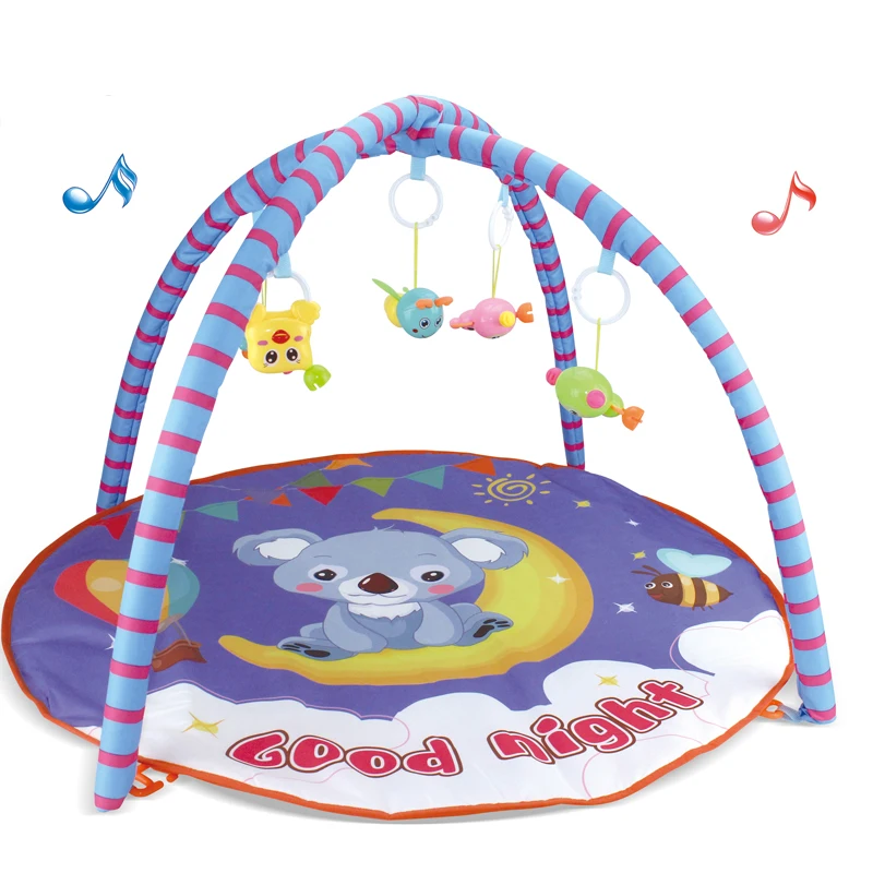OEM Customized Premium Round Game Blanket Baby Activity Gym Mat Musical Baby Play Mat Piano with Animal Rattle Toys