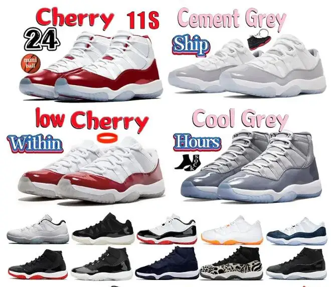 High 11 Basketball Shoes Cement Cool Grey Cherry 11s Sneakers Jubilee Pure Violet Animal Instinct Low  Men Women Sports Trainers