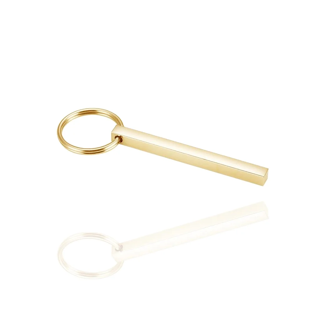 Personalized 4 d Sided Vertical Cube Keychain Gift Key Chains Key Rings Hook Custom logo Laser Engraved Name Bar Keychain Blanks