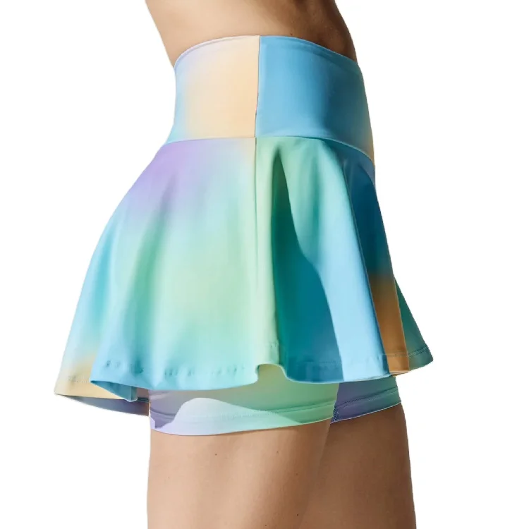 Hot Sales Double Layer Tie Dye High Rise Flat Skort Custom Logo Womens Tennis Skirt with Inner Shorts