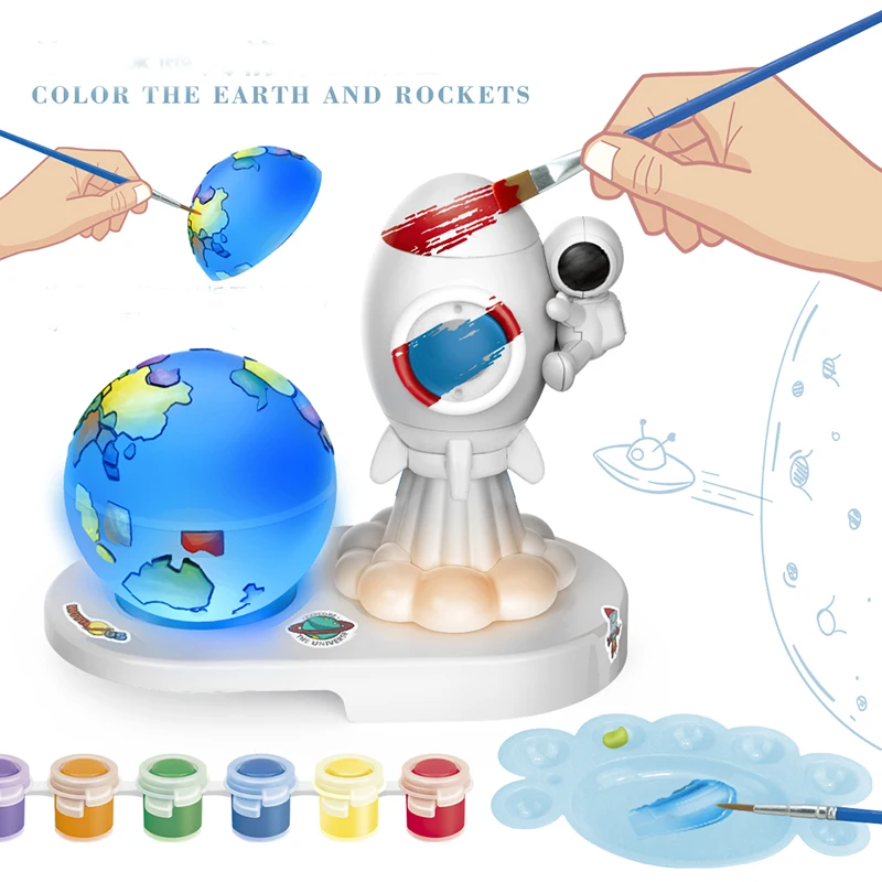 STEM Diy Painting Drawing Wireless Induction Globe Space Rocket Lamp Toy For Kids