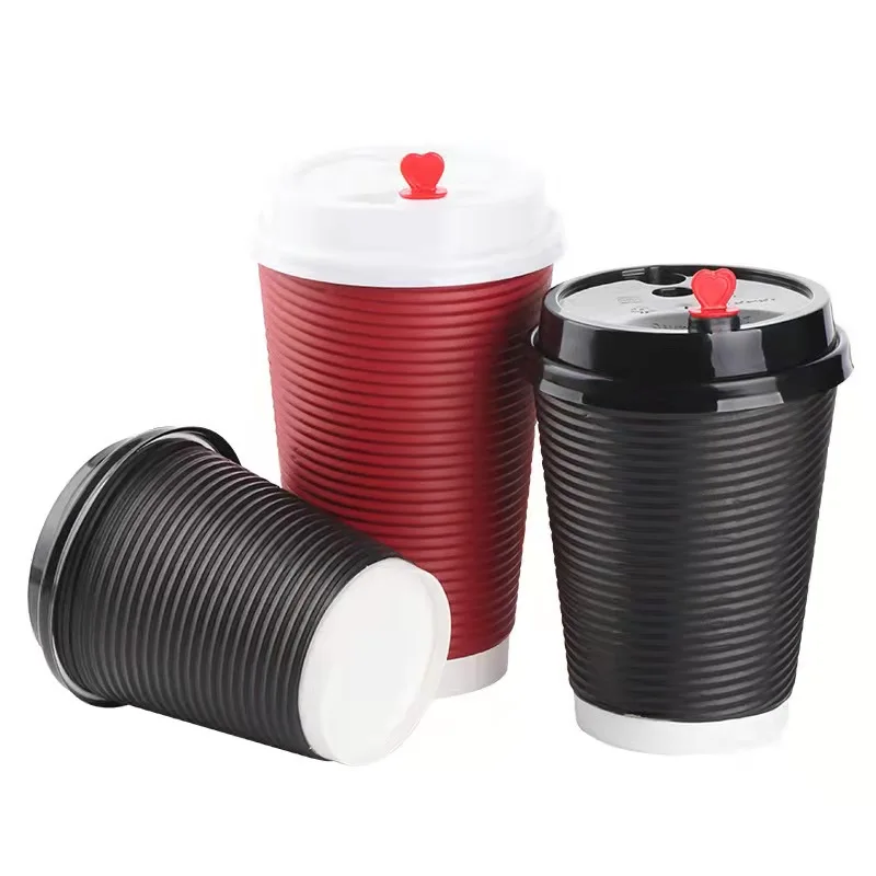 Customized 4/6/8/12/16oz Ripple Wall Craft Paper Cups with Black Lid Beverages Logo Design Options Milk Coffee-Direct Factory