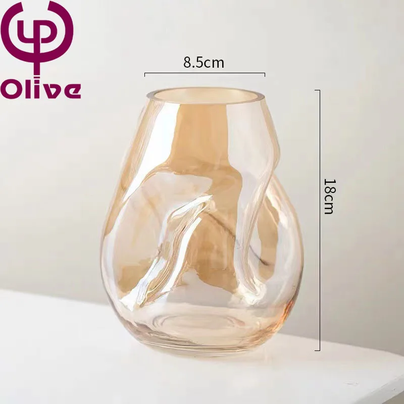 European-style minimalist glass vase irregular vase decoration flower arrangement transparent decoration