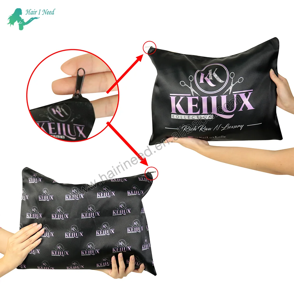 Шелковая атласная сумка на молнии с логотипом заказ роскошная дорожная подарочная упаковка шелковистая оптовая продажа