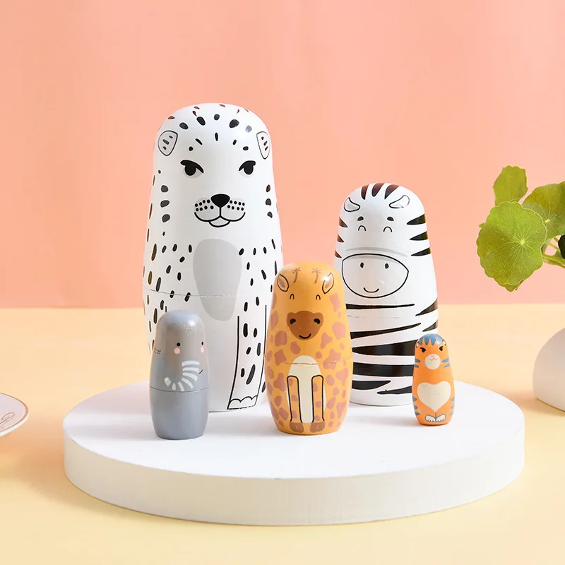 2024 New Design Paint animal Children Custom Nesting Russia Doll Toy Wooden Matryoshka