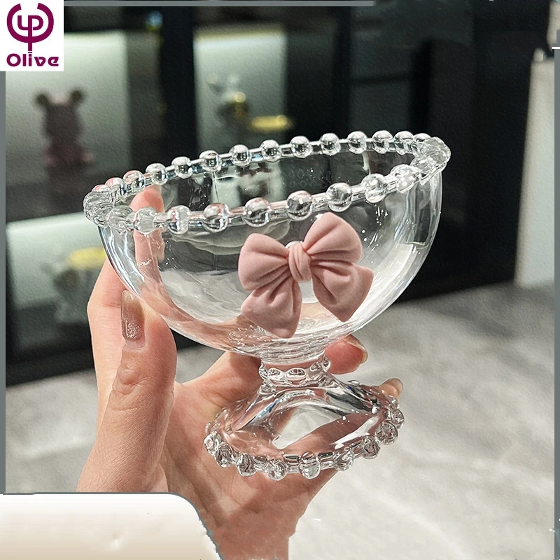 Nordic Lazzy Glass Ice Cream Cup Goblet Dessert Snack Yogurt Glass Bowl Champagne Tulip Clear Cup Wine Glasses Kawaii Cup