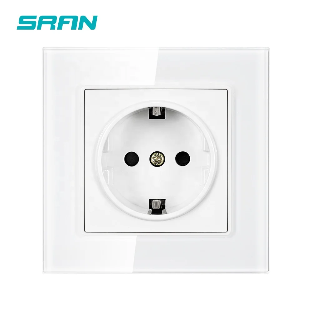 Electrical socket europe 86mm white glass panel  16A German 250V socket