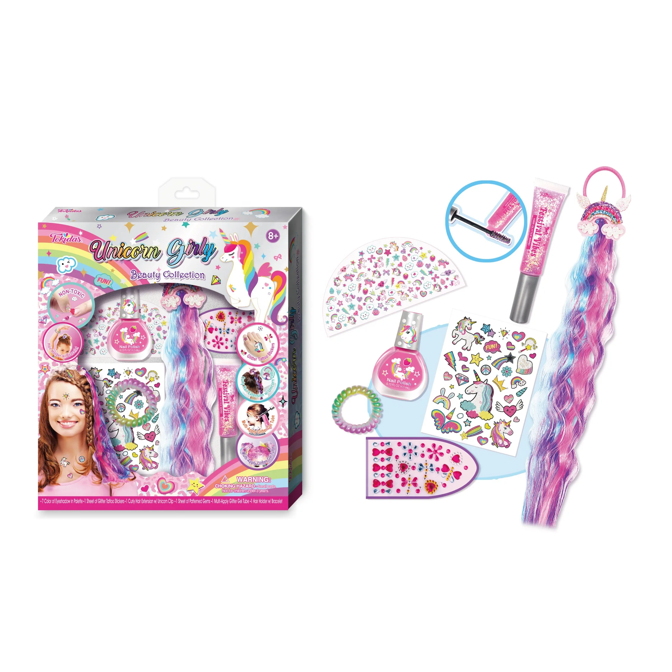 2024 Kids Makeup Set Unicorn Girly Beauty Nail Playing Tattoo Sticker Clip in Hair Extension Stickers Kids Toys