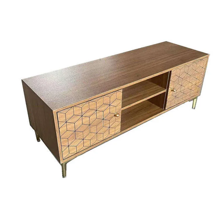 Metal feet tv cabinet modern with silk print doors living room furniture with storage cabinet