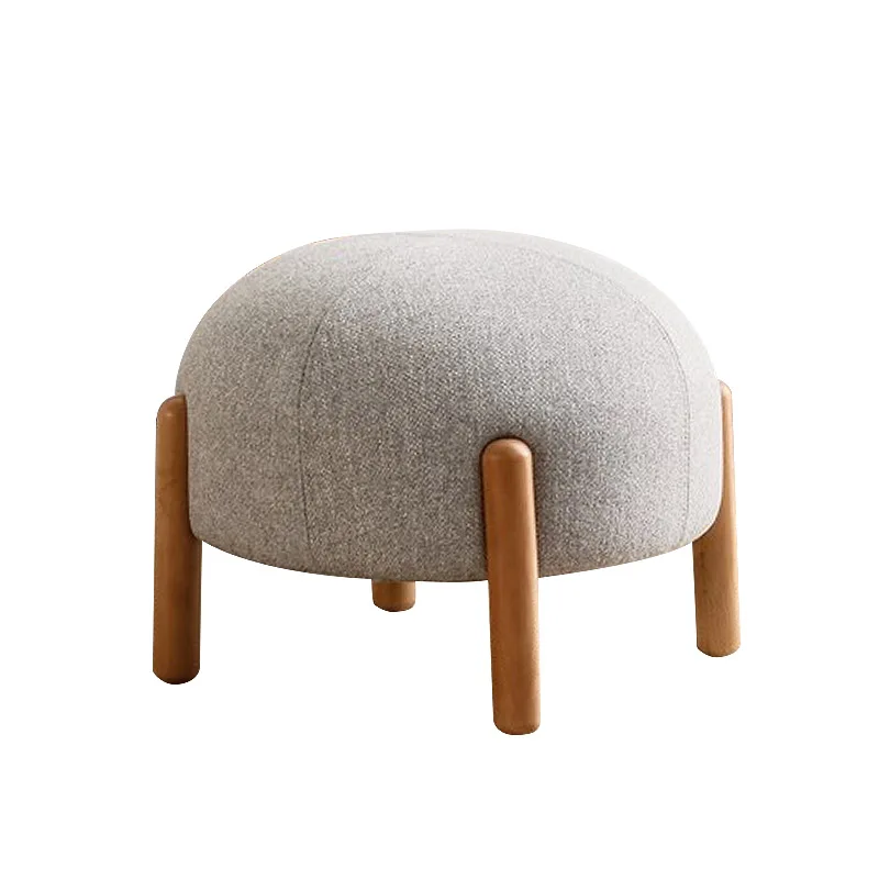 Washable Round Wooden Fabric foot stool  With Linen Cover And Non-Skid Wooden Legs Footrest Stool Ottoman