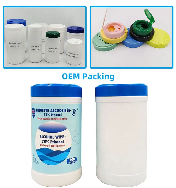 Factory Low MOQ 75% Ethyl Alcohol Antiseptic Canister 100pcs Alcohol Wipes for Cleaning Wet Wipes