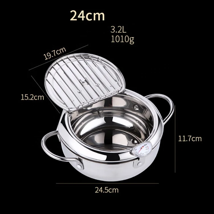 Kitchen Deep Frying Pot Cooking Tools Temperature Control Tempura Fryer Pan Stainless Steel Fried Chicken Pot