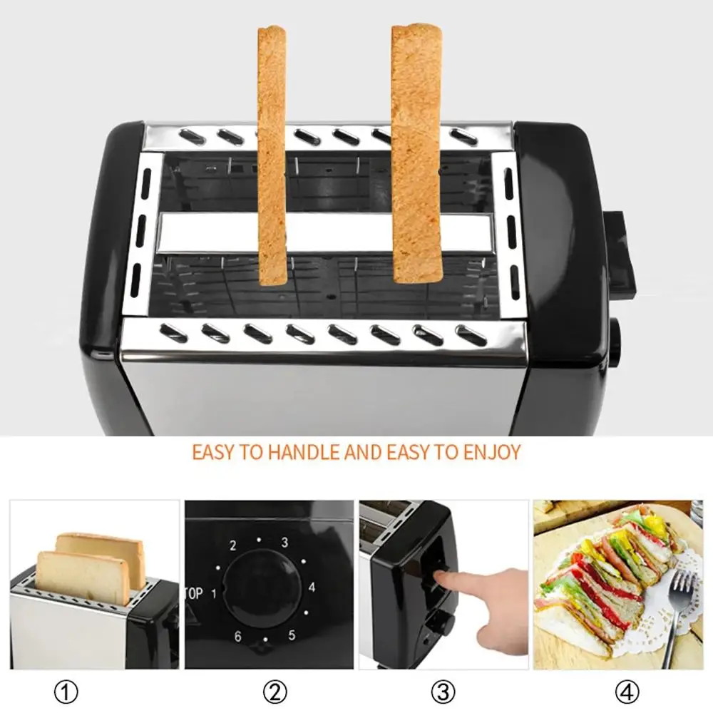 Household Automatic Bread Toaster Fast Heating 2 Slices Slots Bread Maker Cooking Stainless Steel Baking Breakfast Machine 650W