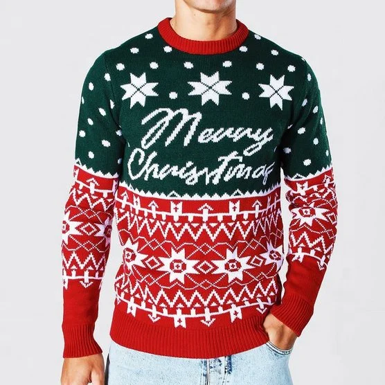 OUTENG Men Ugly Christmas Cartoon Pattern Contrast Color Pullover Custom Ugly Christmas Sweater Jumpers Jumper For Men