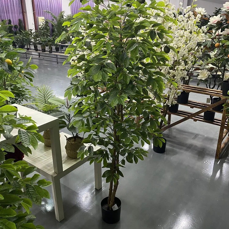 Dongguan large artificial plants tall lemon tree leaves fabrics