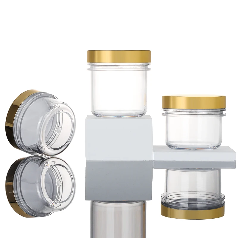 Custom gold cap multi capacity skin care cream container transparent plastic body butter jar wide mouth body butter jars