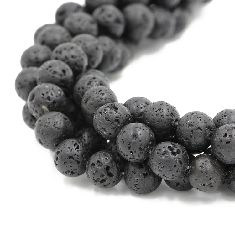 Bulk sale natural round black loose lava stone beads for rosary necklace making
