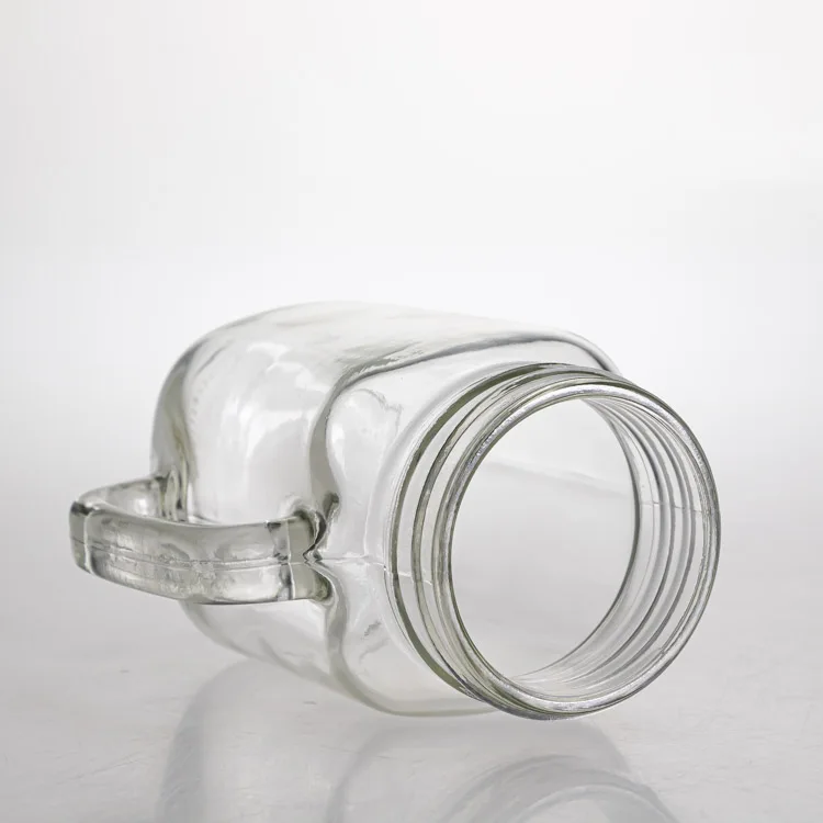 Factory Direct Wholesale 400ml Square Beverage Jars 13oz Custom Glass Mason Jars with lids and Handle
