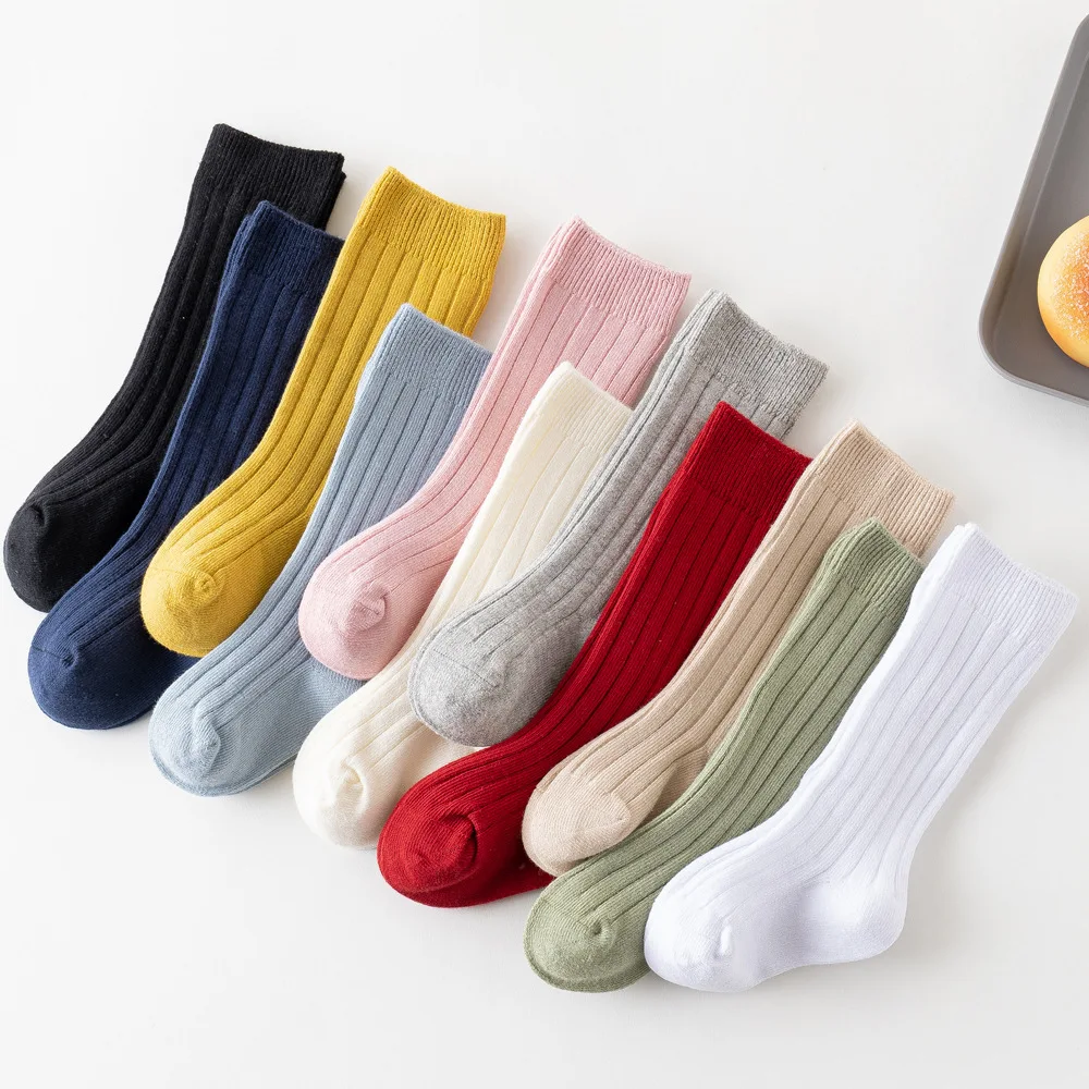 Wholesale Kids Long Casual Socks Knee High Soft Toddler Socks Baby Boys Girls Cotton Ribbed Socks
