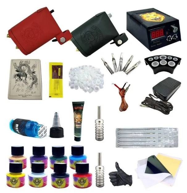 Ghostaxe Tattoo 2 tattoo gun Machine Set Factory Price Power Supply Needle Tip Grips foot switch Tattoo Kit Professional