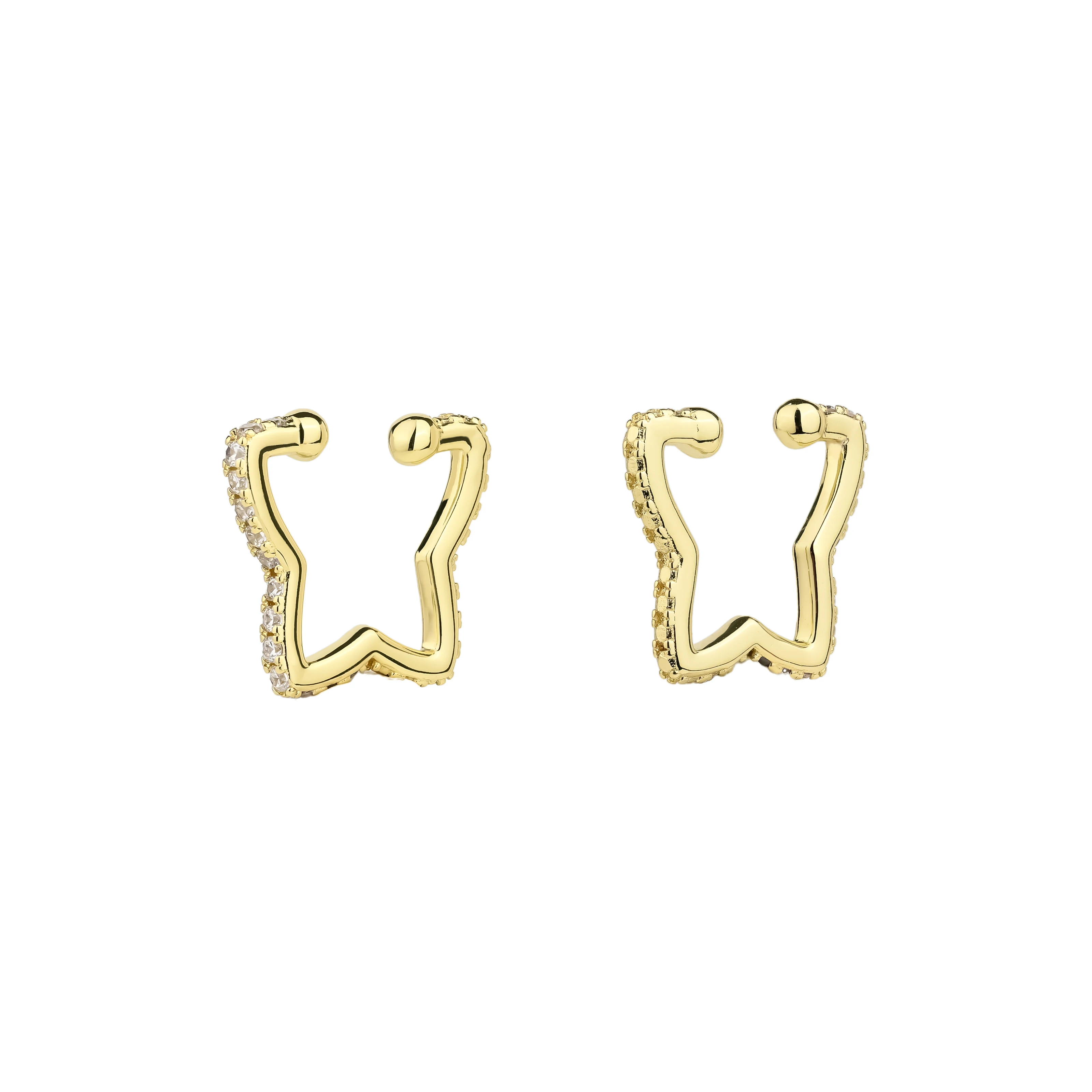 14K Gold Plated O X Letter Clip-On Earring Plain Simple C Shape No Hole Ear Cuff Cartilage Non-Piercing Cuff Earring