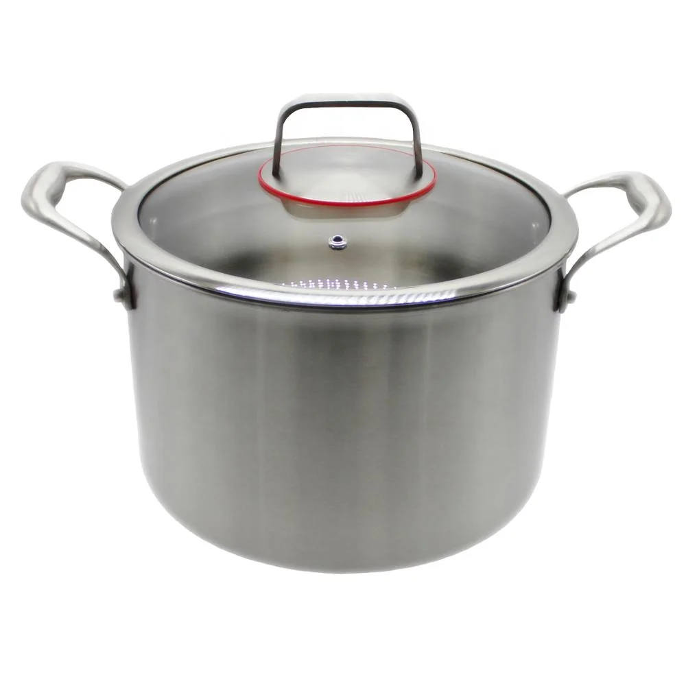 Tri-ply Quality Cooker Cooking Stock Pot Pot Saucepan Fry Pan Wok 7 Piece Stainless Steel Cookware Set With Cast Handles