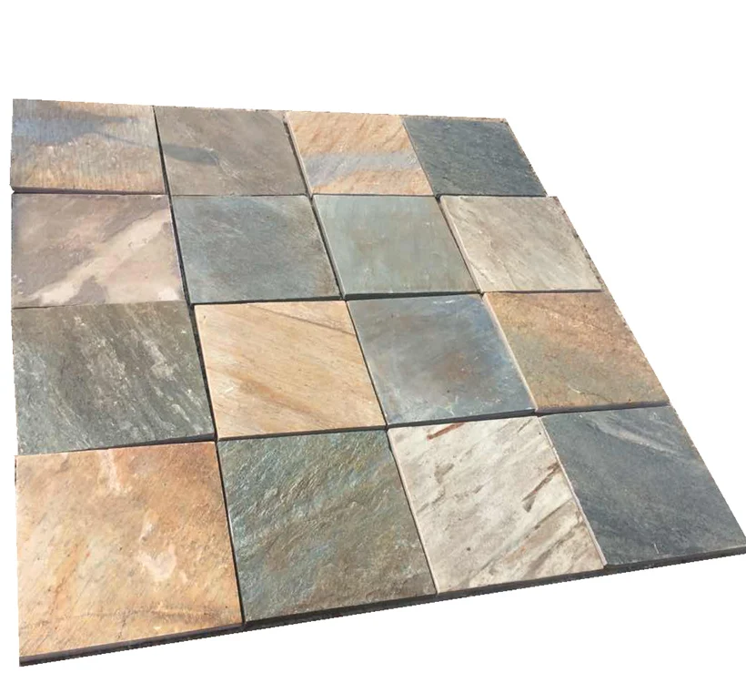 Golden rustic slate pavement slabs multicolor gold quartz pavers for outdoor paving