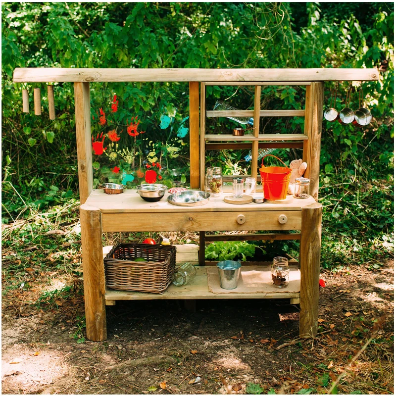 Wood Play Kitchen Mud Pue Kitchen With A Handy Shelves Wooden Hobs The Brushed Steel Kitchen Sink Easy Clean Painting Screen