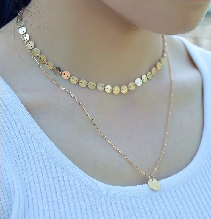 YongZe fashion jewelry women accessories double layer alloy round coin pendant choker necklace