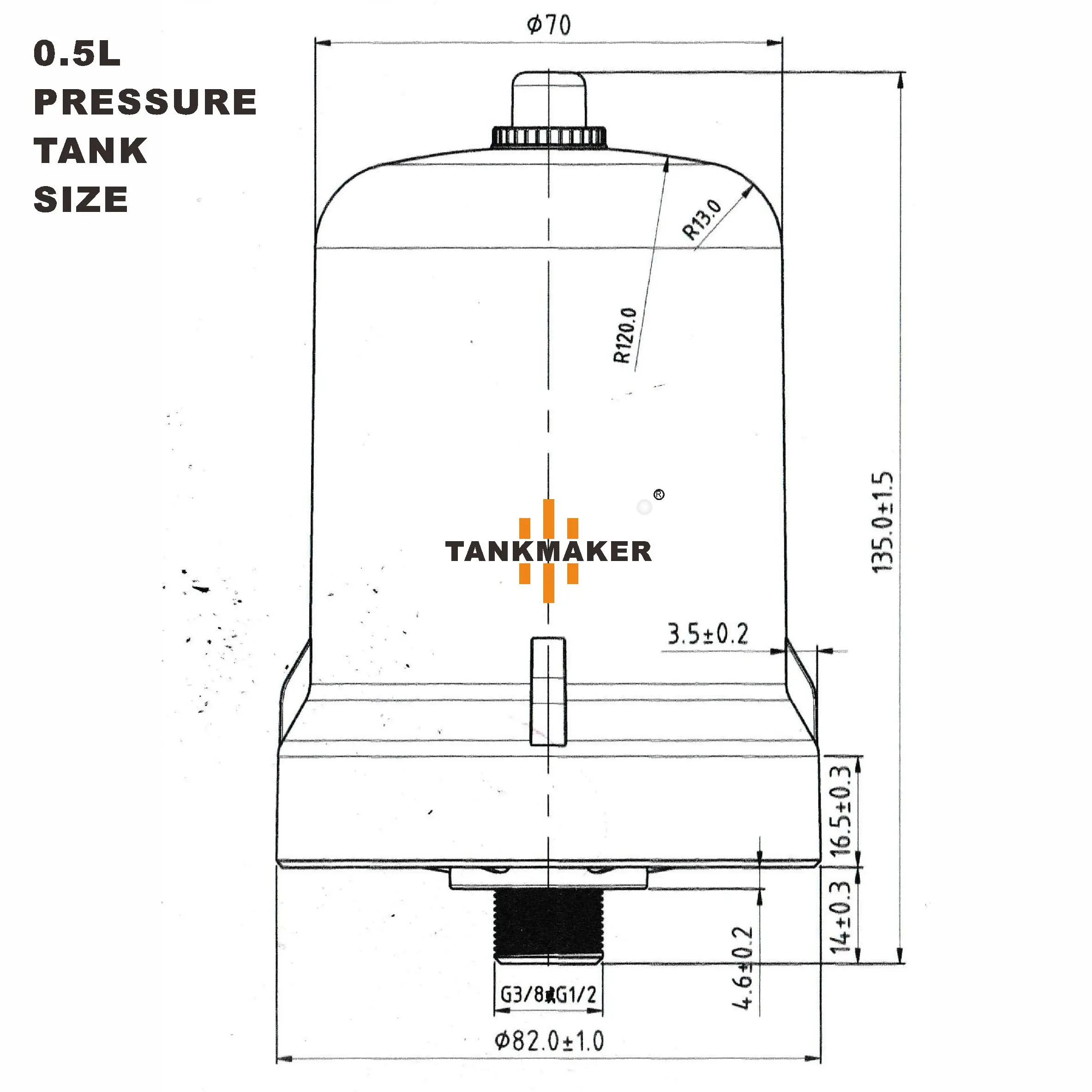 0.5L water tank, Pressure diaphragm tank for water pump, balance pressure