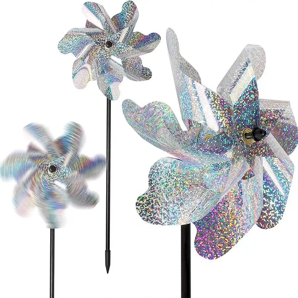 7 Leaves Bird  pest control repeller silver PET windmill for garden Lawn Yard  pinwheels kids toy