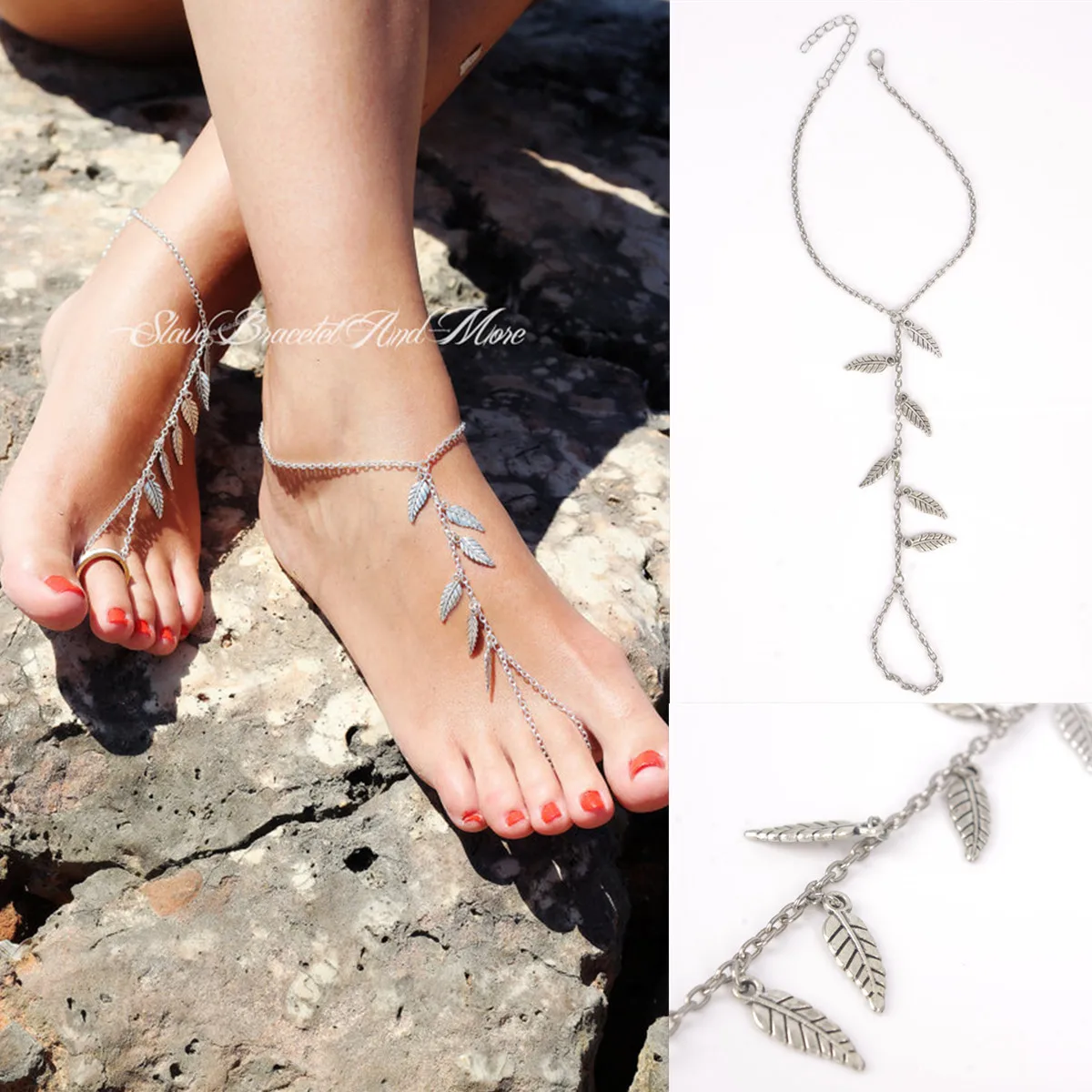 Ladies Body Womens Summer Beach Fashion Sexy Slave Leaf Jewelry Anklet Foot Chain Ankle Bracelet With Toes Chain