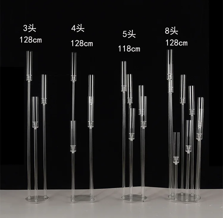 Hot Selling Round Base Candle Holders 3/5/8/9/10 Heads Acrylic Candelabra  Wedding Candlesticks For Table Decoration