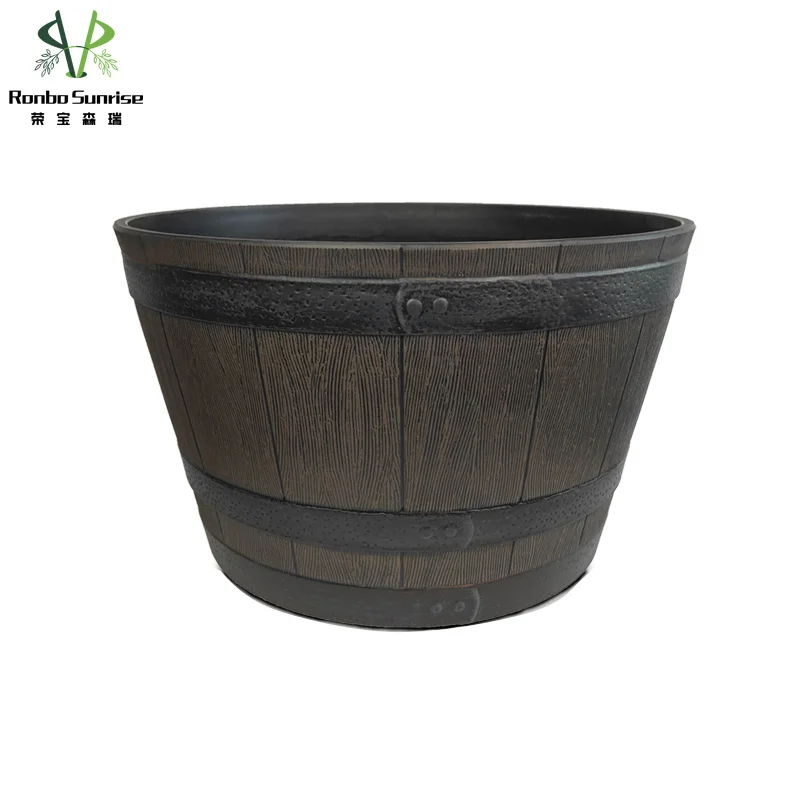 Plant Pots Large Whiskey Barrel Planters with Drainage Holes Plastic Flower Pots  for Indoor & Outdoor Garden Home Plants
