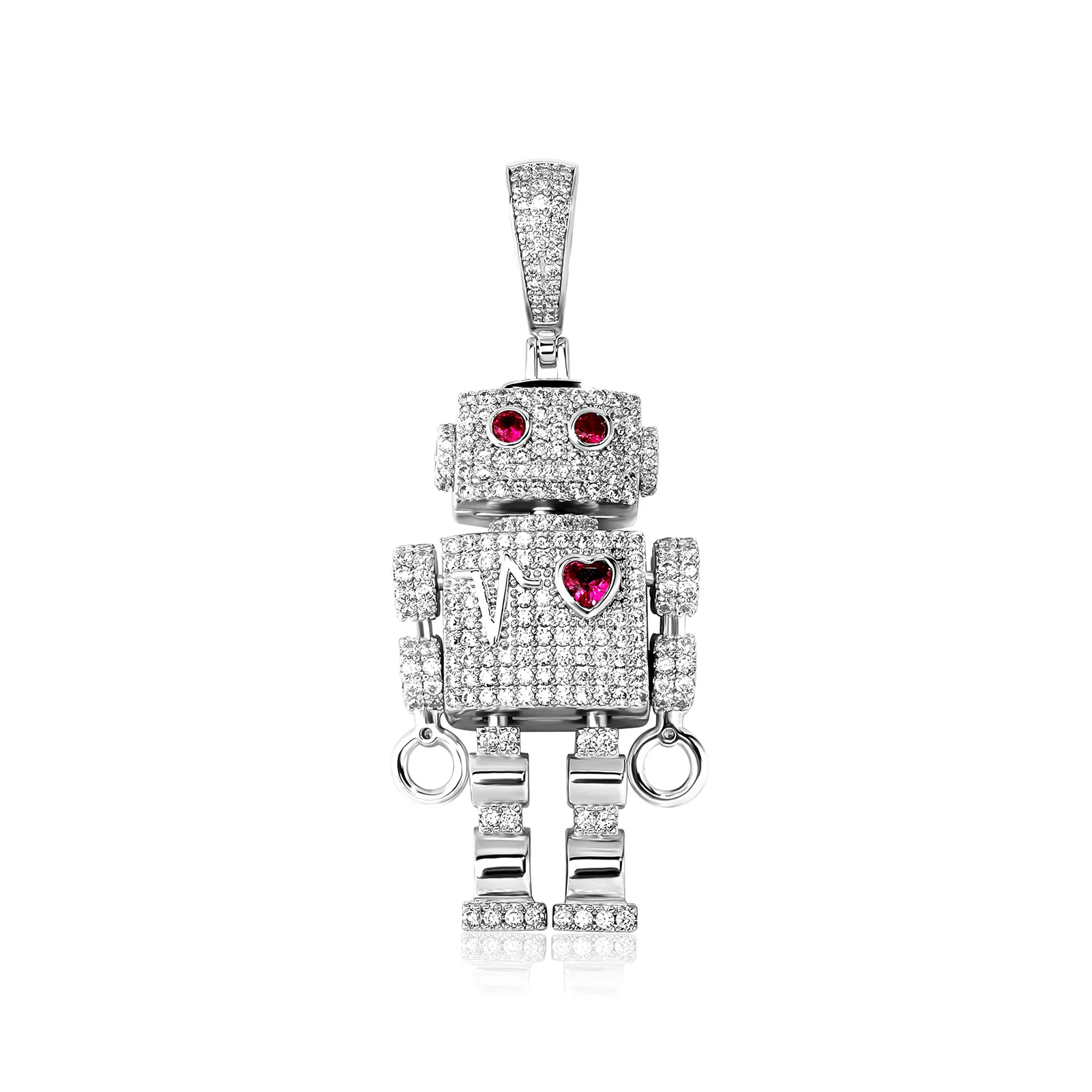 Hip hop heartbeat line Love double sided full zirconium robot pendant necklace for men Fashion  jewelry personalized  necklace
