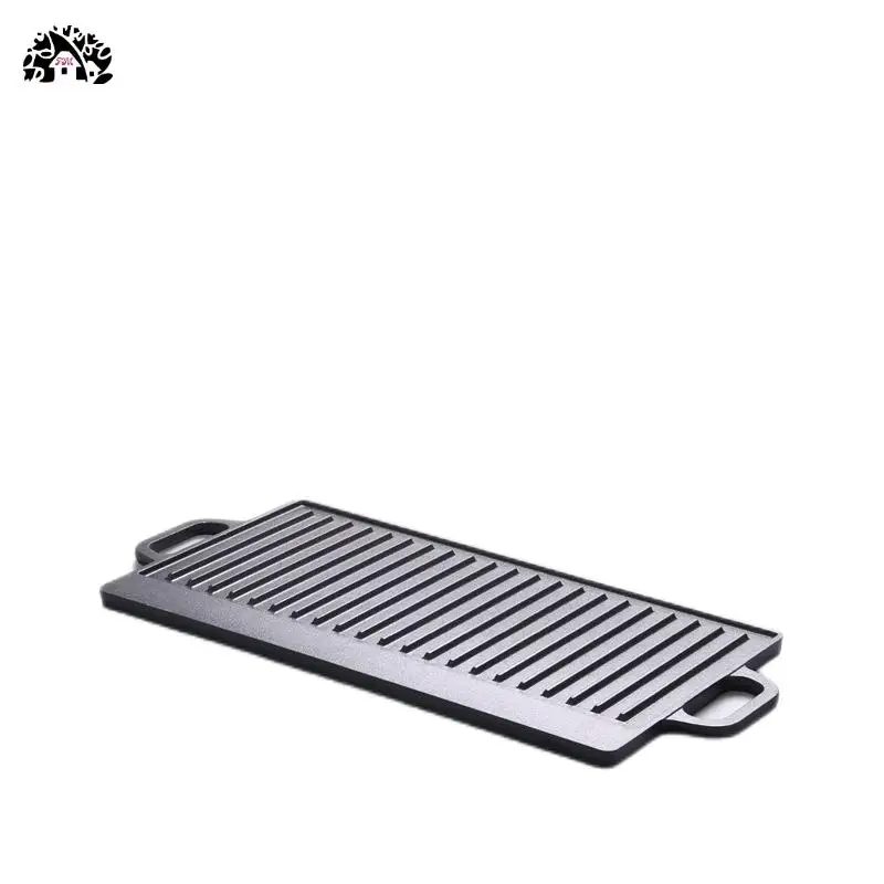 Pre Seasoned Reversible Kitchenware Grill Plate Black Cast Iron Griddle Pan Rectangle BBQ Grill Plate Steak Meat Double Side