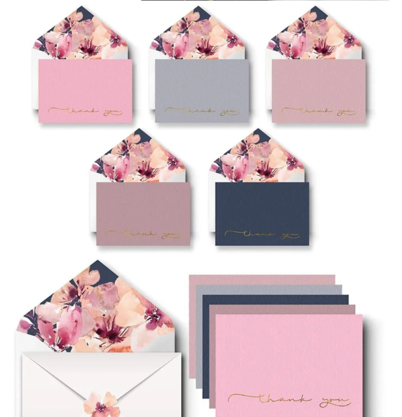 luxury elegant custom logo printing blank 250gsm 300gsm gold foil greeting card thank you card custom with logo envelopes