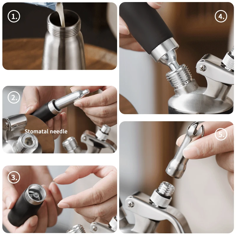 Easy to Clean Metal Cream Whipers BPA Free 1-Pint/500ml Whipped Cream Dispenser With English Instructions for Homemade Coffee