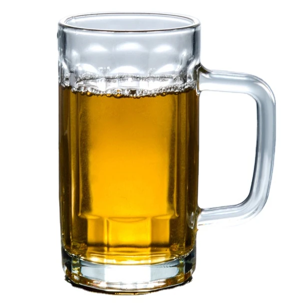 Stock Easy Hold Big Handle San Miguel Glass Beer Mug Large Capacity Drinking Cup with Handle Plain Collins Beer Mugs