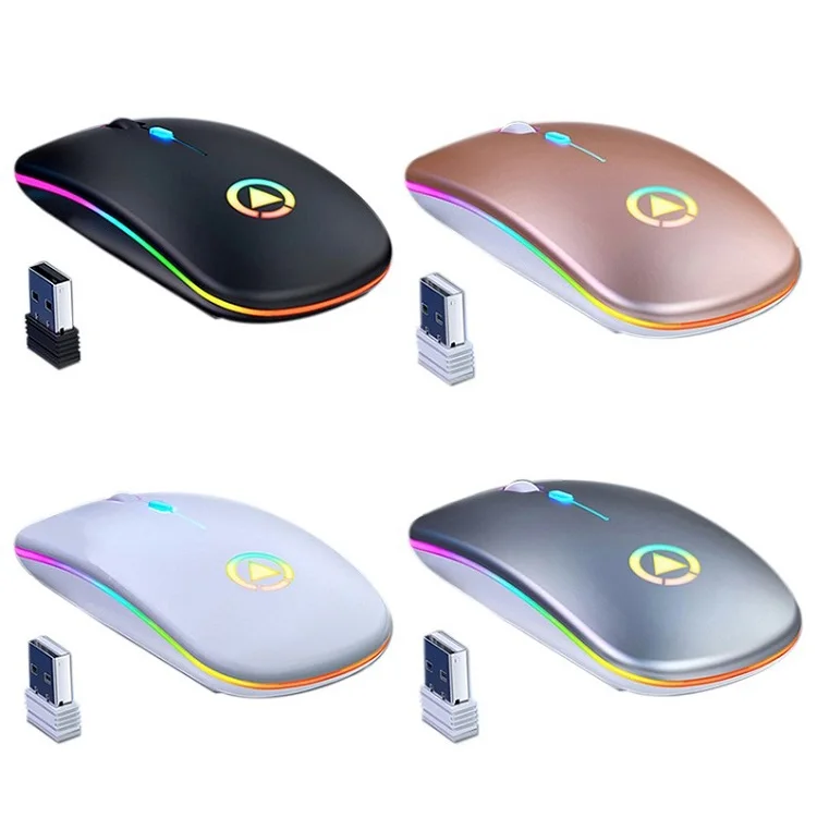 Newest Ultra-Thin Mini A2 Wireless Mouse Silent Mute Rechargeable LED Colorful Lights Computer Mouse