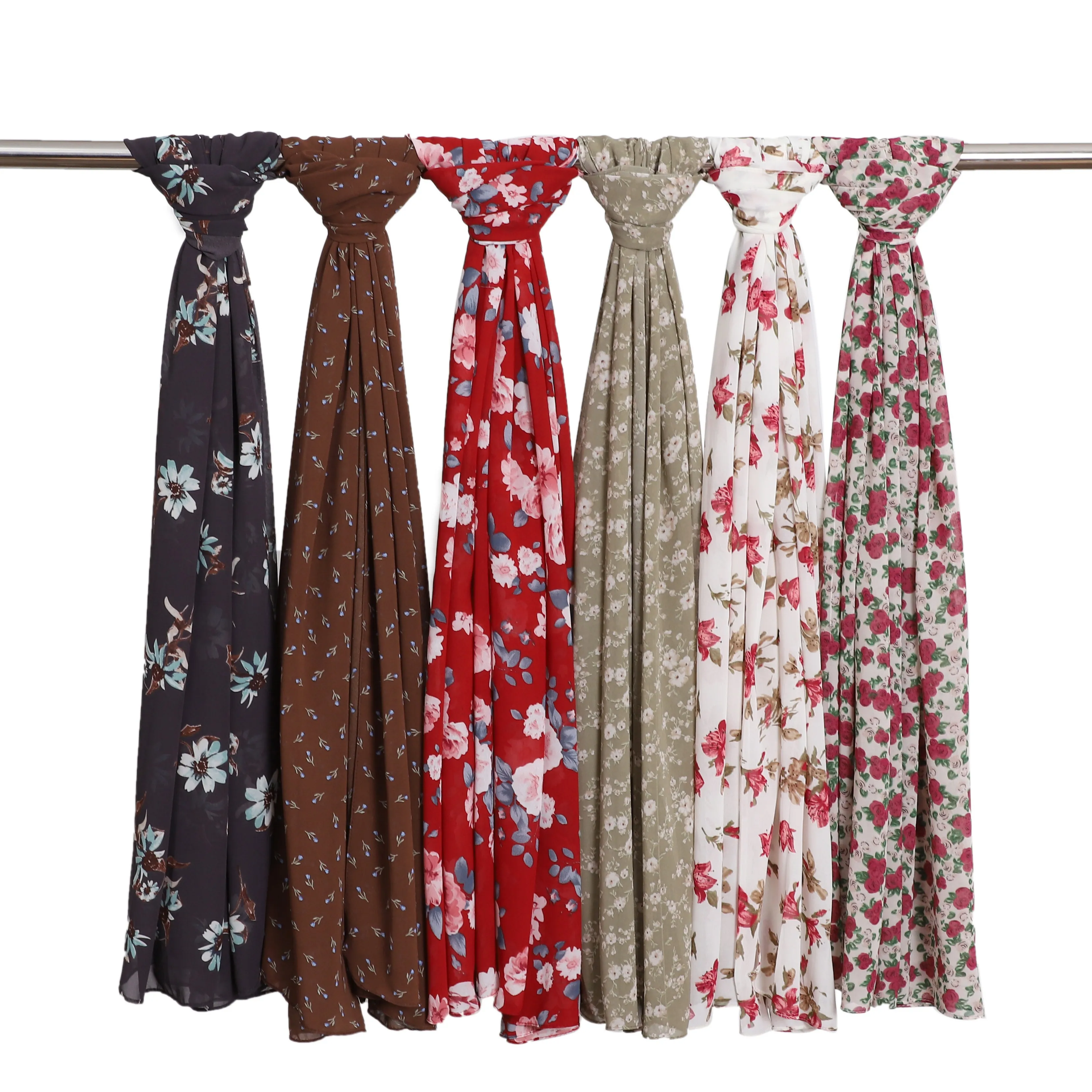 Maldives Malaysia Turban Fashion Chiffon Floral Printing Scarves Shawls For Women Ethnic Muslim Flower Hijab