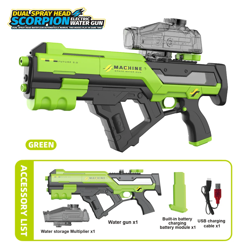 High Power Electric Water Gun Automatic 3in1dual Modes Auto Squirt Toy With Light