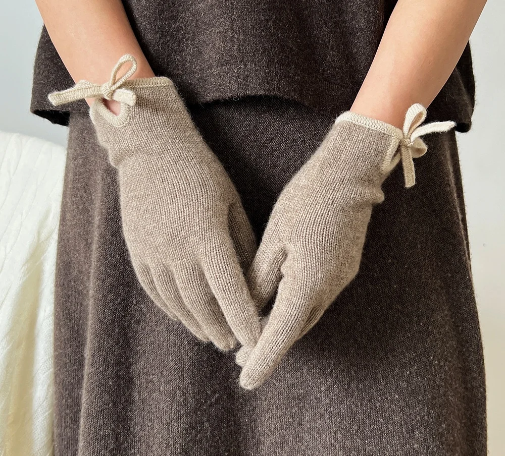 Пользовательские роскошные модные женские теплые кашемировые перчатки с закрытыми пальцами, женские теплые зимние простые вязаные кашемировые перчатки