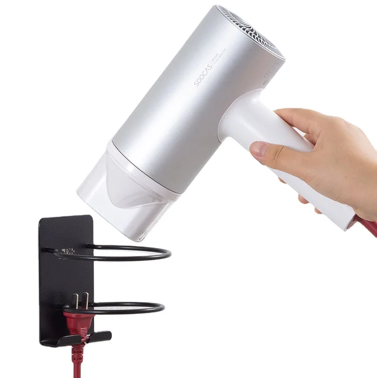 Hair Dryer Holder Blower Organizer Adhesive Wall Mounted Nail Free No Drilling Stainless Steel hair dryer holder bathroom