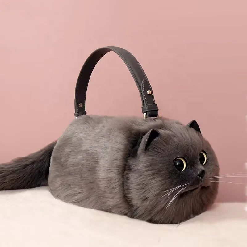 Ins Style Hot Sale Blue Cat Shape Bag Fashion Fur Crossbody Bags High Quality Lovely Women Handbags Ladies