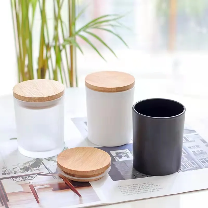 Wholesale White Glass Candle Jars with Wooden Lids  Available in Transparent, Amber Black Ideal for Making Candle