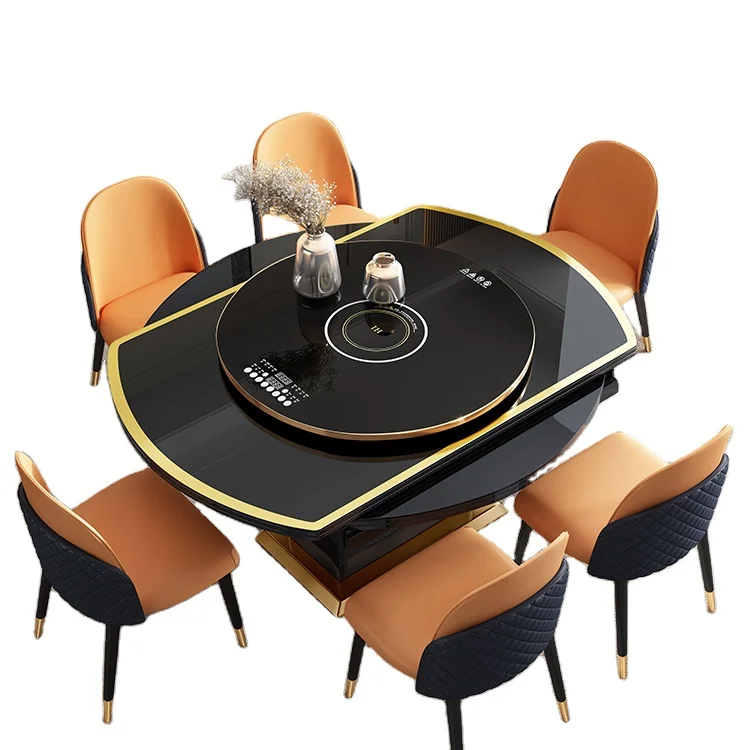 Dinning Table Set Dining Room Furniture Induction Cooker With Turntable Electric Rotating Extendable Dining Table