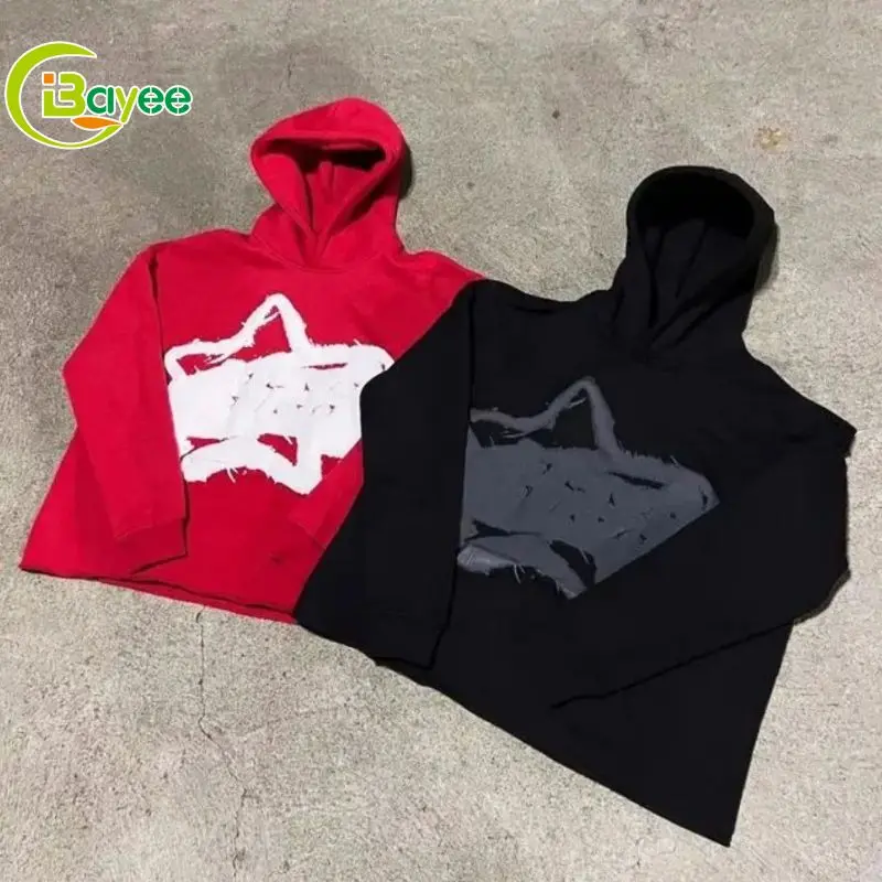 Oem Manufacturer Street Wear Cut Edge Raw Hem Crop Top Pullover No Stings Cropped Hoodie Men Custom Logo 3D Puff Print Hoodies