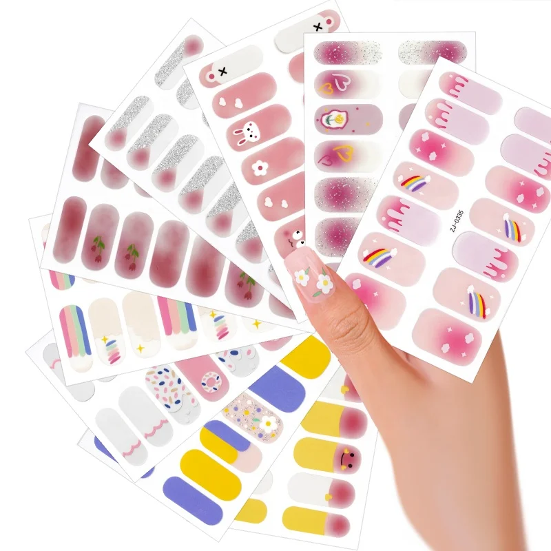 Wholesale Price Designer French Style Full Nail Polish Stickers Luxury New Year Gel Nail Art Strips Wraps Custom
