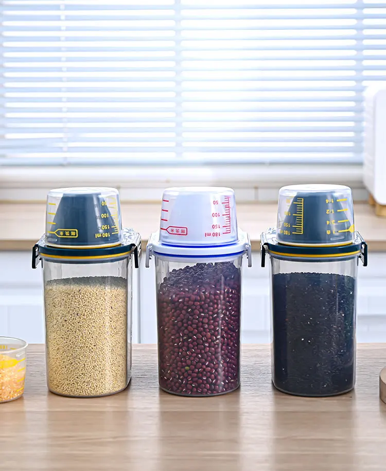 Wholesale high quality rice storage box airtight food storage containers with measuring cup
